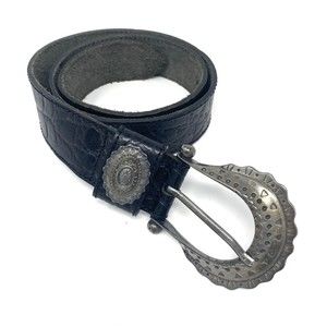 Vintage Avignon Black Leather Silver Hardware Belt Sz Medium Womens